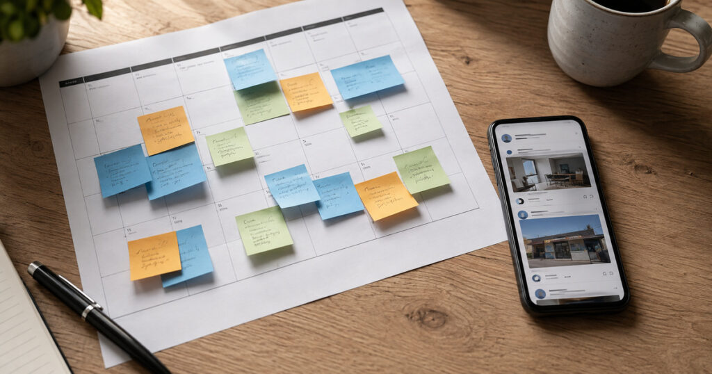 Workflow map showing data cleanup first, rule-based automation second, and human-reviewed AI assistance third, sketched on a sticky-note list.